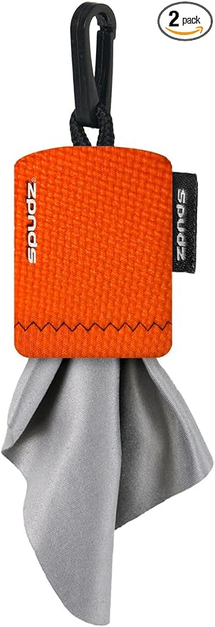 SPUDZ Ultra Microfiber Lens Cleaner – Closable Pouch, Clip-On, Washable – for Optics, Scopes, Glasses | Blaze Orange, 10 x 10 Inch (2-Pack)