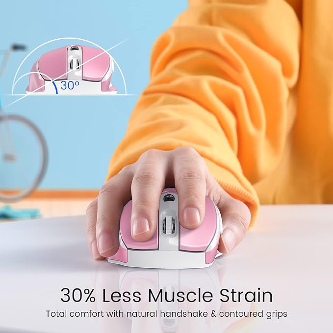 D-09 Wireless Mouse for Laptop - Ergonomic Plus Computer USB Cordless Mice, Ergo Grips, Lightspeed 5-Level 2400 DPI, 16 Months Battery, Portable for PC Mac Chromebook, 6 Button, Flamingo Pink