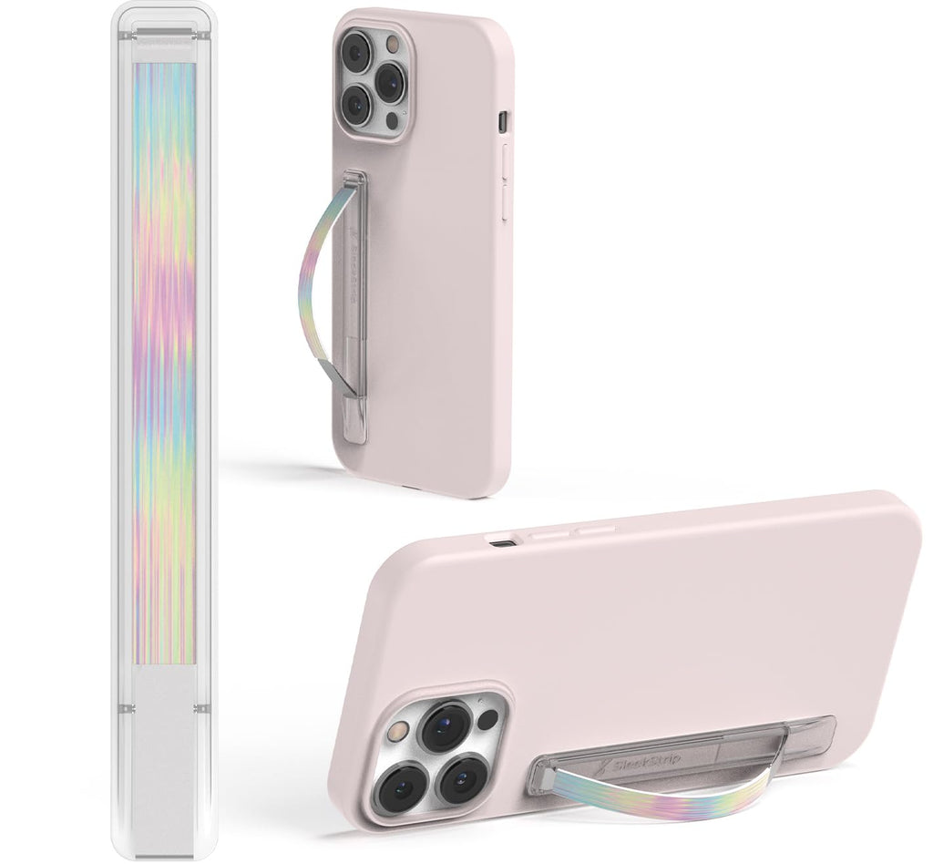 SleekStrip SleekGrip-Essential Ultra Thin Phone Grip Stand,Slim Metal Finger Loop Ring Hand Holder Strap Cell Phone Grips for iPhone 16 Pro Max,17 Air,Android,Case Back - Frosted x Iridescence