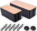 2 Pack Large Cable Management Box – Wooden Style Cord Organizer Box and Cover for TV Wires, Computer, Router, USB Hub and Under Desk Power Strip – Safe ABS Material and Baby-Pets Proof Lock (Black)