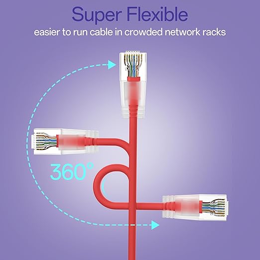 Cat6a Patch Cables 0.5ft (24 Pack) Slim, Cat6 Ethernet Patch Cable Pure Copper, Flexible Cat 6 Patch Cable 550MHZ 10G, Space-Saving Cat 6A Network Cables for Patch Panel, Red