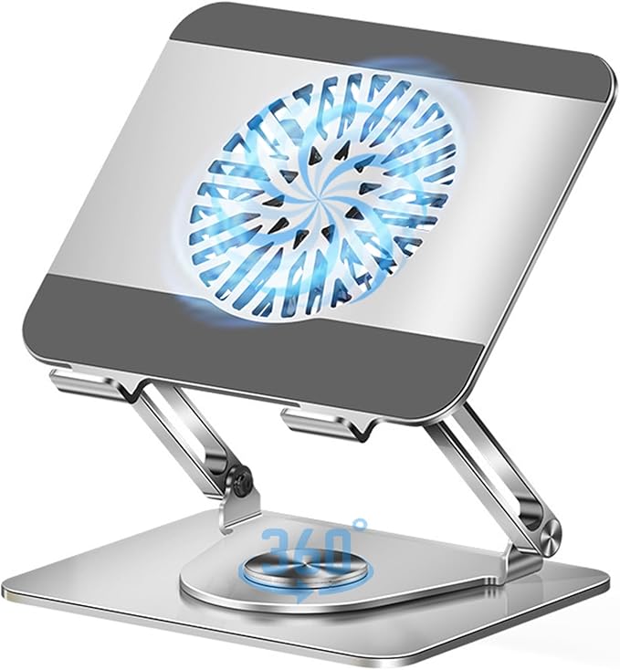 Laptop Cooling Pad 360° Rotating Laptop Stand with 5" Turbo Cooling Fan, 2 Adjustable Angle and 0-12 inches Tall Adjustable Cooling Pad Fits 10-17.3" laptops Pads