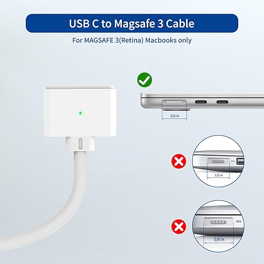 140W USB-C to Magnetic 3 Cable, Safe Charging Cable Compatible with MacBook Pro 2021 M1 Pro & Max 14" 16", MacBook Air 2022 M2, 2023 M2 Pro & Max 14" 16" - 6.6ft White