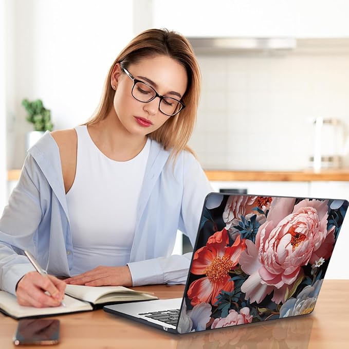 Teryeefi Compatible with A2681 A3113 A3240 MacBook Air 13.6 inch Case M2 M3 M4 Release 2022 2023 2024 2025,Design Slim Cover+Keyboard Cover+OTG Adapter for 13.6 inch MacBook Air, Colorful Peonies