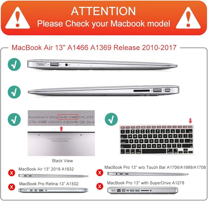 Mektron for MacBook Air 13 Case A1466/A1369 (2010-2017 Release), Snap-on Plastic Hard Shell Cover for MacBook Air 13.3 inch with Keyboard Cover,Geometric Blackboard