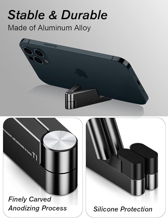 MONEER Cell Phone Stand, Phone Stand for Desk, Foldable & Portable iPhone Stand, Cell Phone Holder Desk Compatible with All Mobile Phone, iPhone, iPad mini, Tablet 4-10.5" (Black)