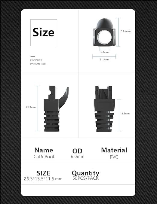 50 Pcs Cat5 Cat5E Cat6 Strain Relief Boot, RJ45 Plug Connector Cover Modular Network Plug Connector Cap Cable Connector Boots, Transparent