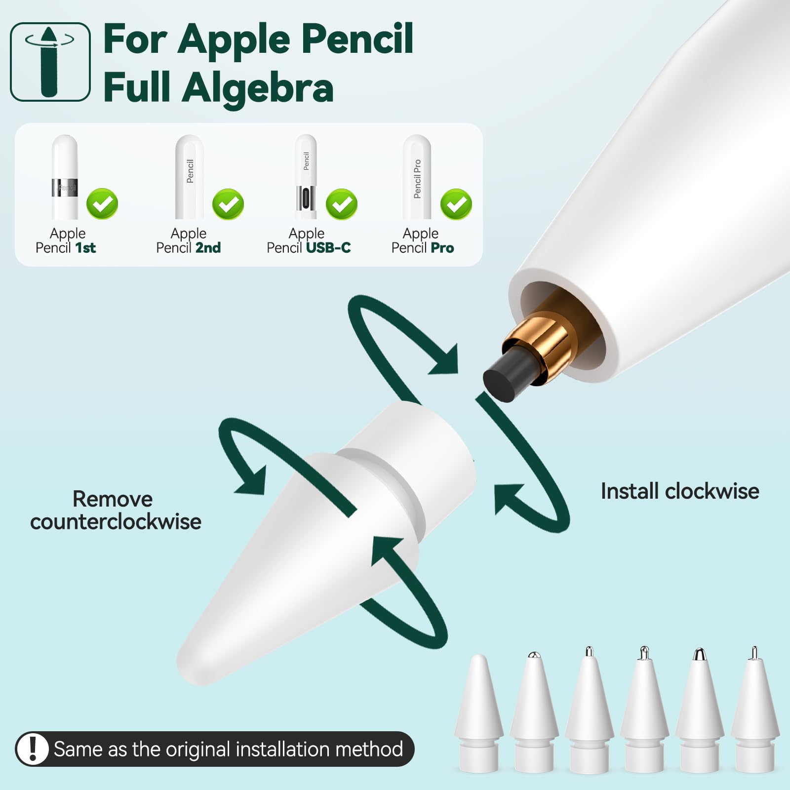 Inesore Pencil Tips for Apple Pencil Pro/1st/2nd/USB-C (6 Pack)