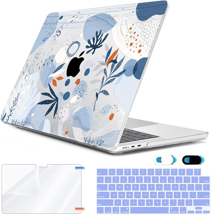Compatible with 2025 2024-2022 MacBook Air 13.6 inch Case Model A3240 M4 A3113 M3 A2681 M2 with Touch ID, Plastic Hard Shell Case&Keyboard Cover&Screen Protector&Webcam Cover, Blue Graffiti