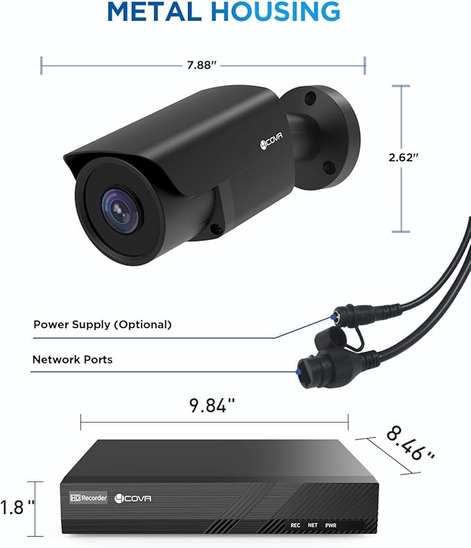 4COVR NVR Security Camera System, 8CH 4K H.265 NVR with 2TB HDD, AI Human Vehicle Detection & Night Vision, 8Pcs 5MP Commercial IP67 Bullet PoE IP Camera Built-in Mic, 24/7 Recording, LY37EB5M0808