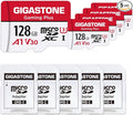 GIGASTONE Micro SD Card 128GB 5-Pack, Gaming Plus, MicroSDXC Memory Card for Nintendo-Switch 1, Security Camera, Dash Cam, UHS-I U3 A1 Class 10, up to 100MB/s, with MicroSD to SD Adapter