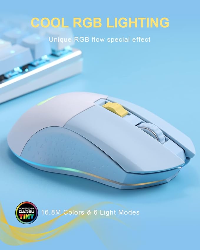 DAREU Wireless Wired Gaming Mouse Dual-Mode Rechargeable 7 Programmable Buttons,10K DPI,RGB and 7 Adjustable DPI Levels up to [150IPS] [1000Hz Polling Rate] for PC Notebook Mac