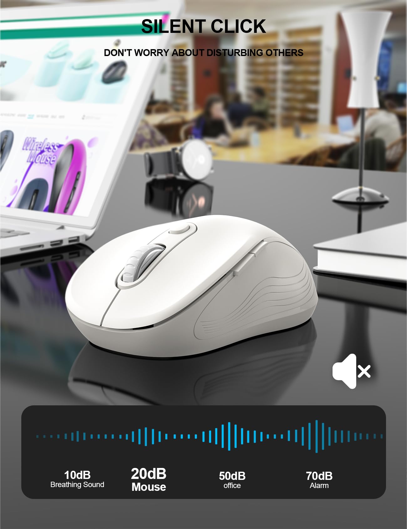 Trueque Wireless Mouse for Laptop, Ergonomic 6-Button Mouse, Pure White
