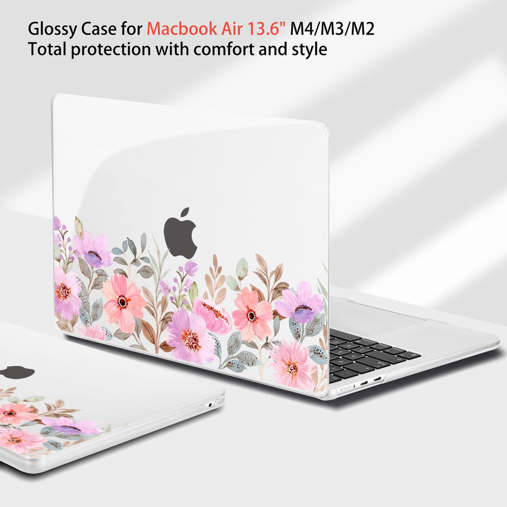 Teryeefi for MacBook Air M5 M4 M3 M2 13 inch Case 2026 2025 2024 2022 Release fits Model A3449 A3240 A3113 A2681, Hard Shell Case with Keyboard Cover+Screen Protector, Pink Flower Garden-A