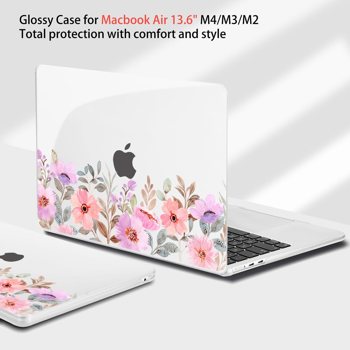 Teryeefi for MacBook Air M5 M4 M3 M2 13 inch Case 2026 2025 2024 2022 Release fits Model A3449 A3240 A3113 A2681, Hard Shell Case with Keyboard Cover+Screen Protector, Pink Flower Garden-A