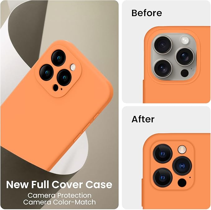 FireNova Designed for iPhone 15 Pro Case, Silicone Upgraded [Camera Protection] Phone Case with [2 Screen Protectors], Soft Anti-Scratch Microfiber Lining Inside, 6.1 inch, Kumquat