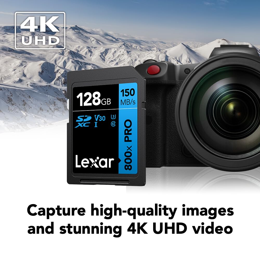Lexar 128GB 2-Pack 800x PRO SD Memory Card, 150MB/s Read, 4K, V30, UHS-I