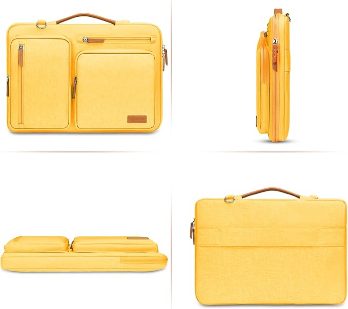 MOSISO 360 Protective Laptop Shoulder Bag,17-17.3 inch Computer Bag Compatible with MacBook, HP, Dell, Lenovo, Asus Notebook,Side Open Messenger Bag with 4 Zipper Pockets&Handle, Yellow