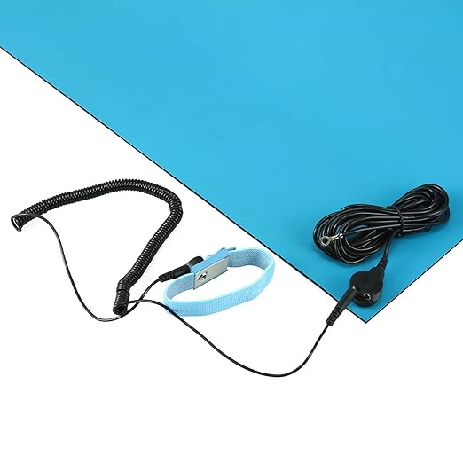 MWRF Source ESD Mat Kit with Wrist Strap and Grounding Cord (20 Inches x 24 Inches x 0.12 Inch, Blue)