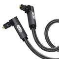 EMK 【Upgraded】 Double 90 Degree Optical Audio Cable Free-Rotating Toslink Plug Nylon Braided S/PDIF Digital Right Angle Optical Male to Male Cable for Home Theater,Sound Bar,TV(6.6ft/2m)