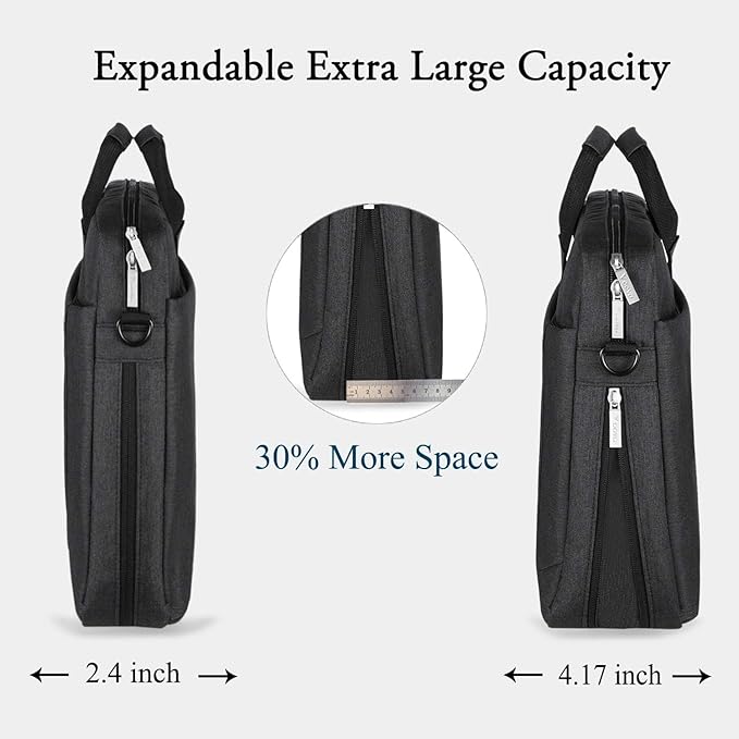 Voova Laptop Bag Case 15 15.6 16 Inch, Computer Sleeve Messenger Bag with Shoulder Strap Expandable Waterproof Business Briefcase for Men Women to Work Travel School, Fit 14-16 Inch Laptop, Black