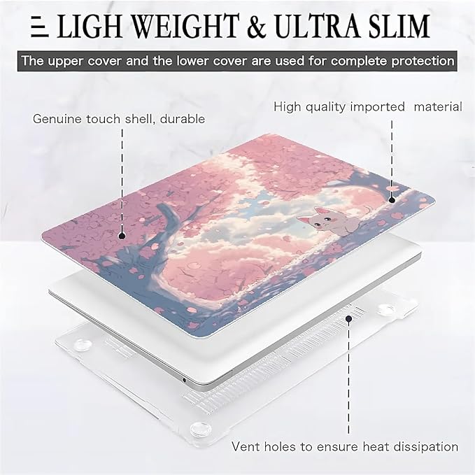 Compatible with MacBook Air 13.3 13.6 Inch Case 2022 2021 2020 2019 Plastic Hard Shell Case Cover,13.3 Pro(A1706/A1708/A1989/A2159/A2289/A2338), Cute Cat