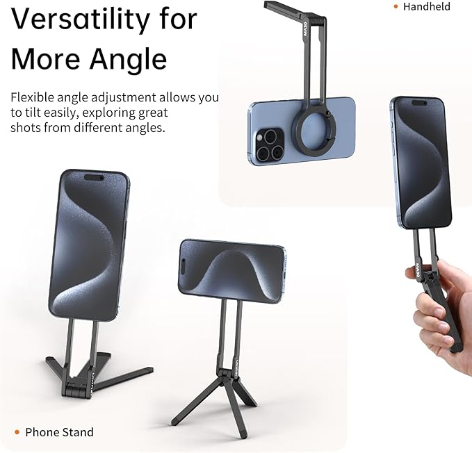 ULANZI MA30 Magnetic Phone Tripod Stand for iPhone - Aluminium Maglock Smartphone Mini Tripod Pocket Cell Phone Stand Strong Magnet Quick Mount Compatible with iPhone 16 15 14 13 12 Series, Black