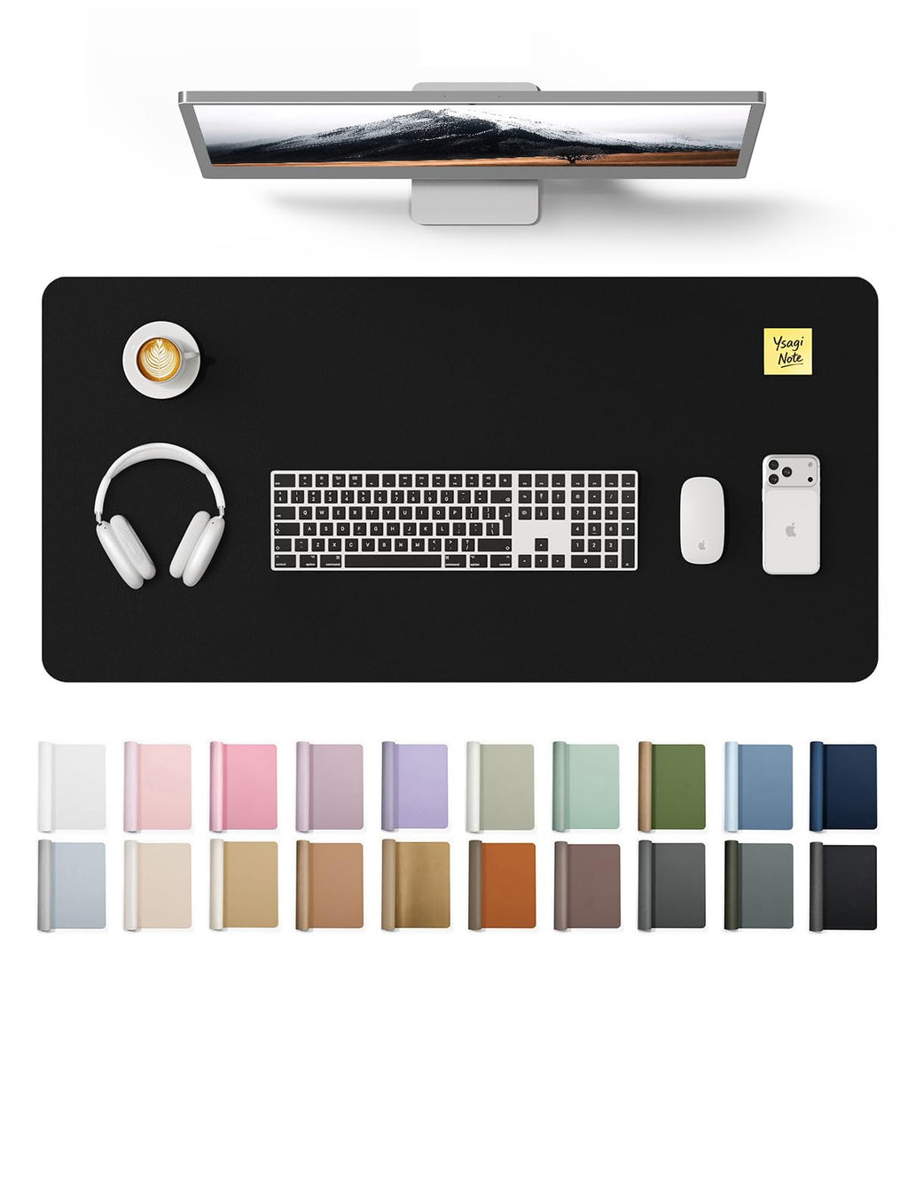 YSAGi Large Extended PU Leather Desk Pad Protector – Non-Slip Waterproof Desk Mat for Office & Home, Easy Clean Mouse Pad & Laptop Writing Blotter 35.4"x17" Black — 31.5" x 15.8"