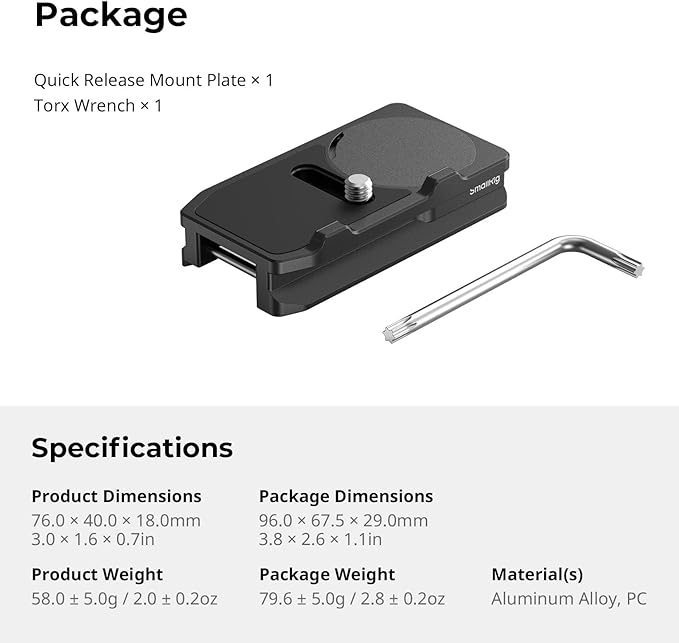 SmallRig Mount Plate for AirTag, Quick Release Camera Mount Baseplate for Arca-Type, Built-in EVA Pad, 1/4"-20 Screws, for Sony A7 III/ A7 IV/ A7C II/ A7C R/A6700 /A6400 /FX30 /FX3 /ZV-E10 II- MD5423
