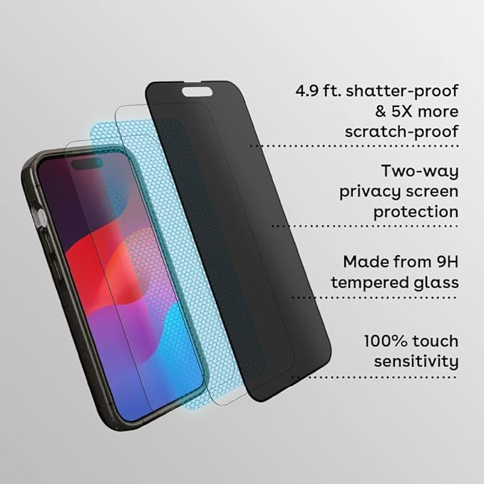 CASETiFY Impact Privacy Screen Protector [Strengthened 9H aluminosilicate glass, applicator included] for iPhone 16 Pro