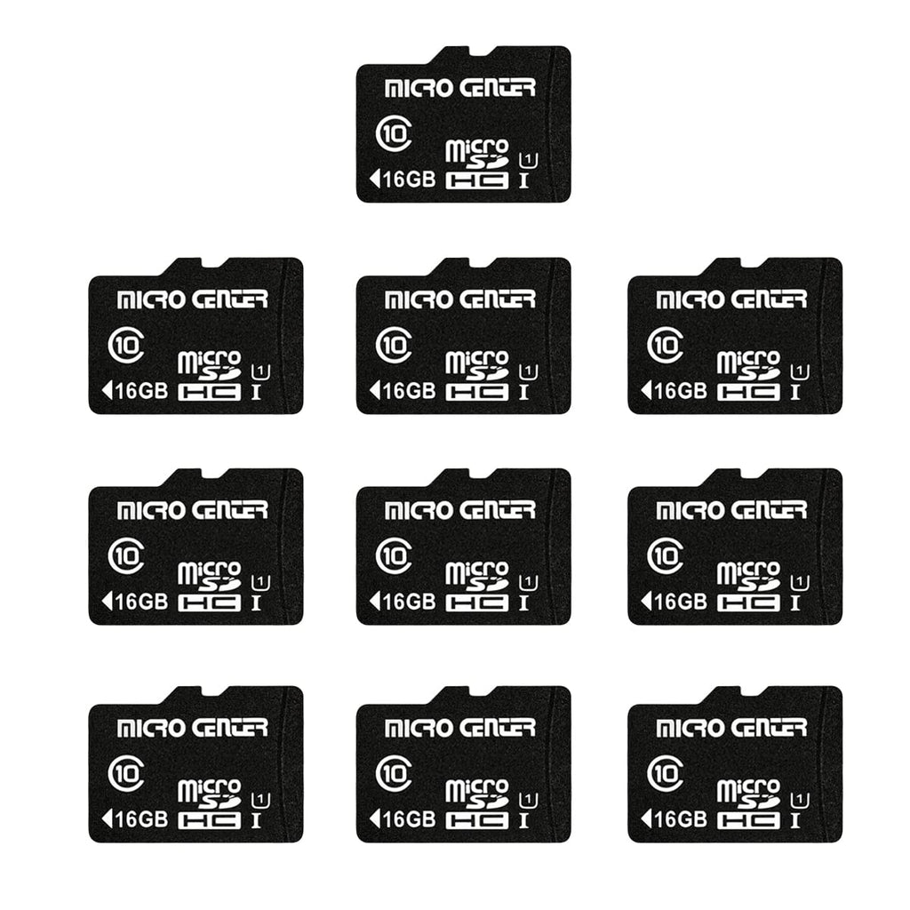 Micro Center 16GB Class 10 MicroSDHC Flash Memory Card with Adapter for Mobile Device Storage Phone, Tablet, Drone & Full HD Video Recording - 80MB/s UHS-I, C10, U1 (10 Pack)