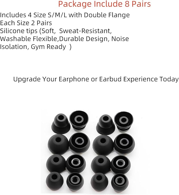 Replacement Ear Tips for Beats Urbeats2.0 Tour2.0 ibeats Beats x, Beats Flex Secure Fit for Powerbeats Pro Silicone Earbuds Washable Sweat-Resistant Noise Isolation 8 Pairs (Black)