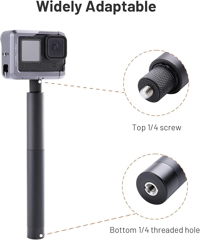 PGYTECH Extendable Selfie Stick (96cm/37.8inch) Aluminum Long Pole Invisible for Insta360 X4/X3, Extension Monopod for GoPro 13/12/11/10 DJI OSMO Pocket 3/2 Action 4/3, AKASO Action Camera Accessories