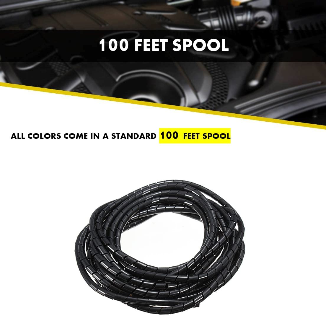 Kable Kontrol Vortex Spiral Cable Wrap - 1/8” Inch 100’ Feet Long - Hose Protector Flexible Polyethylene Wire Conduit Tubing Cable Sleeve Cord Cover to Organize Wires – Black