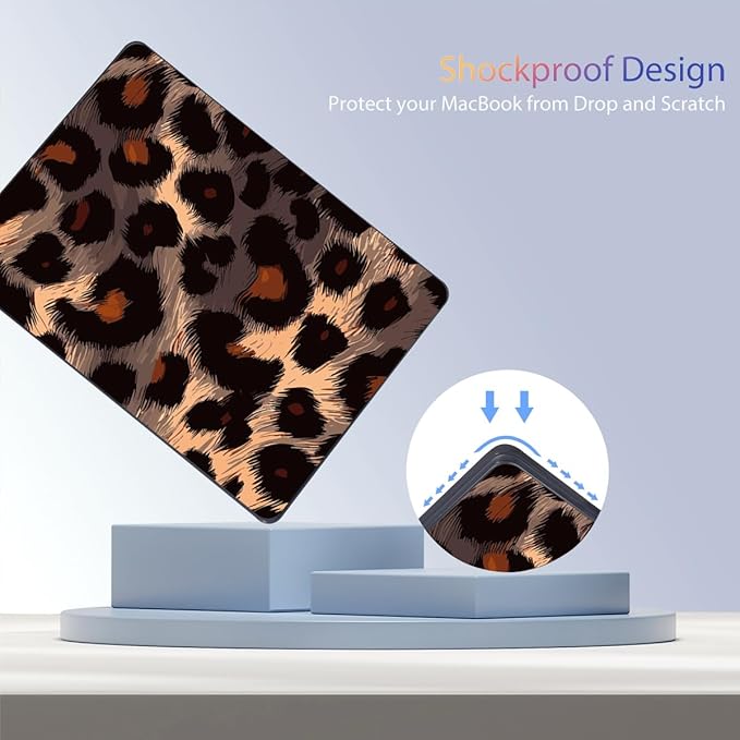 Teryeefi Compatible for 2022-2024 MacBook Air 13.6 inch Case M3 A3113/ M2 A2681, Flowers Hard Shell Case&Keyboard Cover&Type C Adapter for MacBook Air M3 M2 with Touch ID, Leopard Skin Pattern