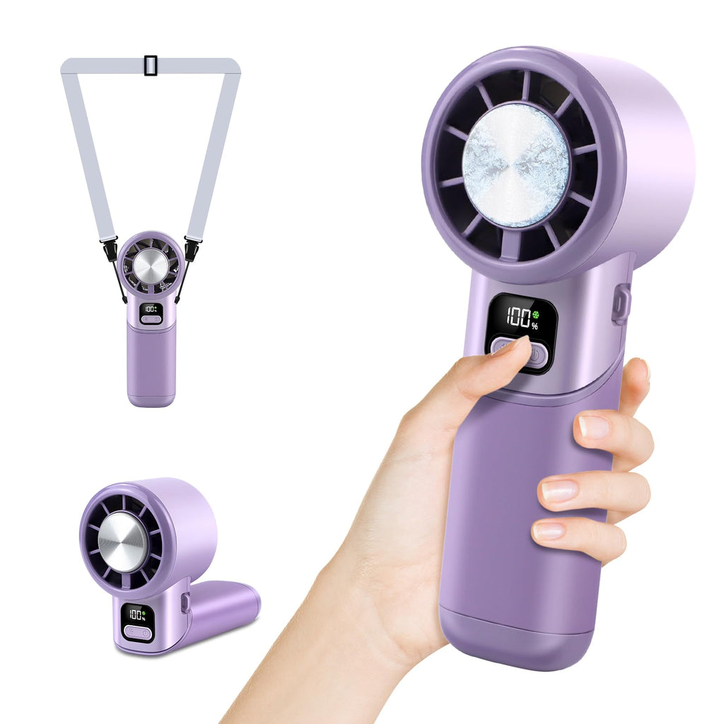 HONEYYEAR High-Speed Portable Handheld Turbo Fan with Ice Cooler, LED Display, 3600mAh Rechargeable Fan, Up to 9H Runtime, 90°Foldable Mini Fans for Travel, Commute, Outdoor, Gifts for Women Men