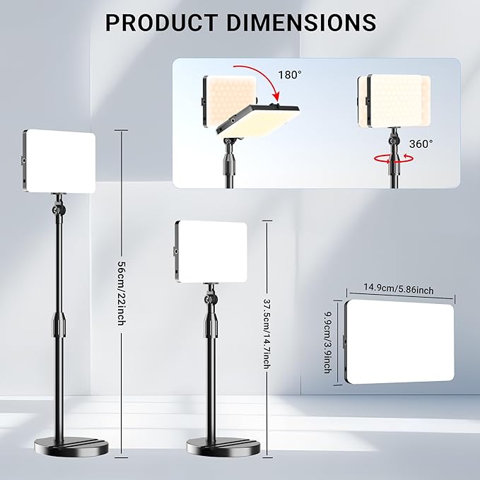 2-Pack LED Video Light with Stand, Home Studio Back Lights, Photo Lights with Color Filters for Close Photography Lighting YouTube Video Recording, Desk Game Steaming