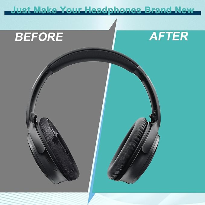 Replacement Earpads Cushions for Bose QuietComfort 35 & Quiet Comfort 35 II, Headphones Ear Covers Ear Pads for Bose QC35/QC35II/25/15 QC2 / Ae2 / Ae2i / Ae2W / Sound Link/Sound True-Black&Black