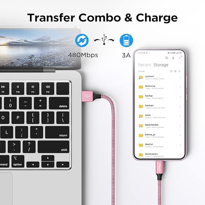 etguuds 6.6ft USB A to USB C Cable 3A Fast Charging, 2-Pack USB A to USB Type C Charger Cord for iPhone 16 15 Pro/Pro Max/Plus, for Samsung Galaxy S24 S23 S22 S21 S20 S10 A55 A54 Flip Note, Moto, Pink