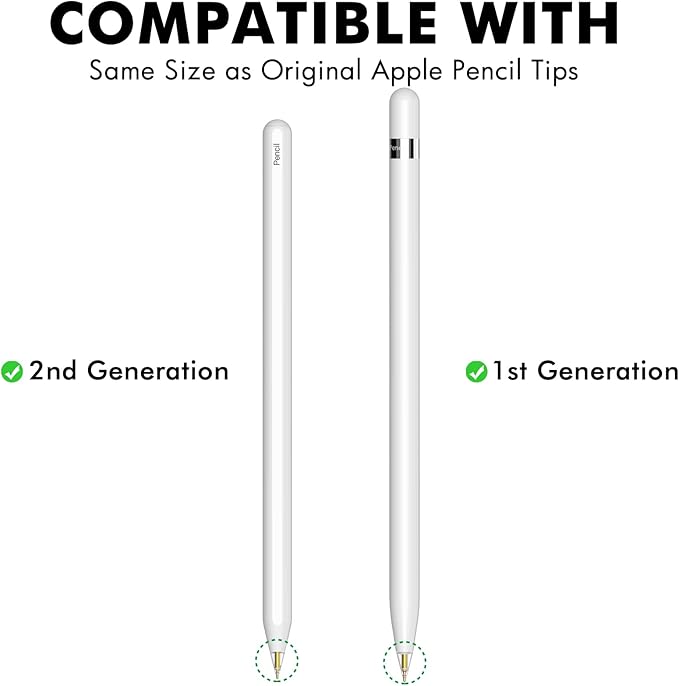 NIUTRENDZ 4 Pack Replacement Tips for Apple Pencil 2nd Generation and 1st Generation Fine Point Metal Tip, Wear-Resistant & Precise Control (1.95mm, White + Clear)