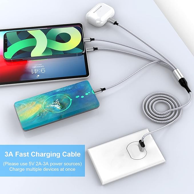 iPhone Charging Cable 1.8M/6Ft Multi 4 in 1 USB Universal Fast Charging Cord Multi Charging Cable Lightningx2+Type C+Micro USB Port Connectors Adapter for Android/Apple/iOS/Samsung/LG/Huawei/XiaoMi