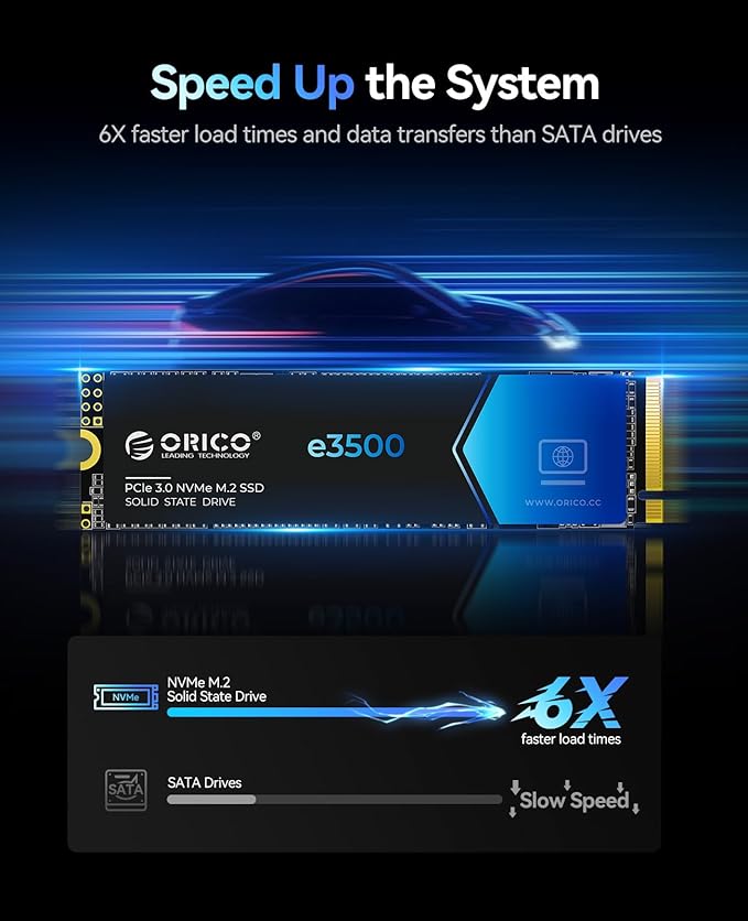 ORICO 1TB M.2 NVMe SSD, PCIe Gen3x4 M2 2280 SSD, Up to 3100MB/s Read & 1900MB/s Write, 3D NAND Flash Internal Solid State Drive with SLC Cache, Compatible with Laptops PC Desktops-e3500