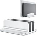 OMOTON [Updated Dock Version] Vertical Laptop Stand, Double Desktop Stand Holder with Adjustable Dock (Up to 17.3 inch), Fits All MacBok/Surface/Samsung/HP/Dell/Chrome Book (Silver)