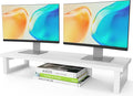 WESTREE Dual Monitor Stand Riser, Wood and Steel Monitor Stand Riser, Computer Monitor Stand for 2 Monitors, Multi-Purpose Desktop Storage Stand for Computer,Laptop,Printer,TV