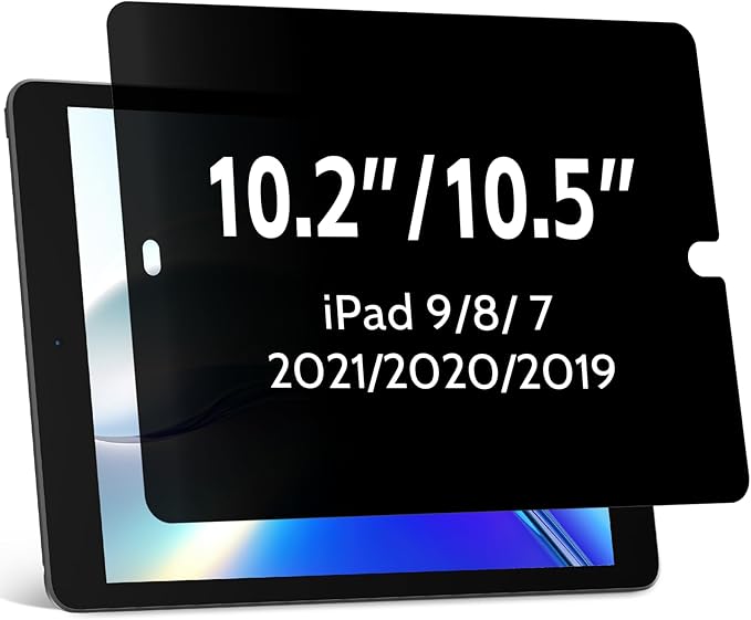 Privacy Screen Protector Compatible With iPad 10.2 inch(9th/8th/7th Gen, 2021/2020/2019), Anti Glare Blue Light Spy Filter Private, High Sensitive Bubble-Free Easy Install Black Security Screen Shield