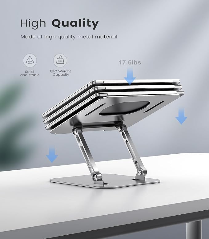 Laptop Stand Adjustable Computer Stand Sturdy Aluminum Laptop Stand for Desk Foldable Laptop Holder Portable Riser for 11–16-inch Laptop Notebook Tablet and More, Silver