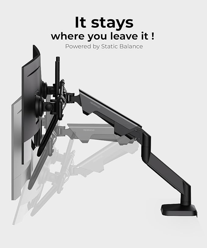 Dual Monitor Arm Desk Mount with Gas Spring & USB Charging, Fits 17–32” inches Screens up to 33 lbs, VESA 75x75/100x100, Crossbar Handle for Easy Adjustment, Black, Dual