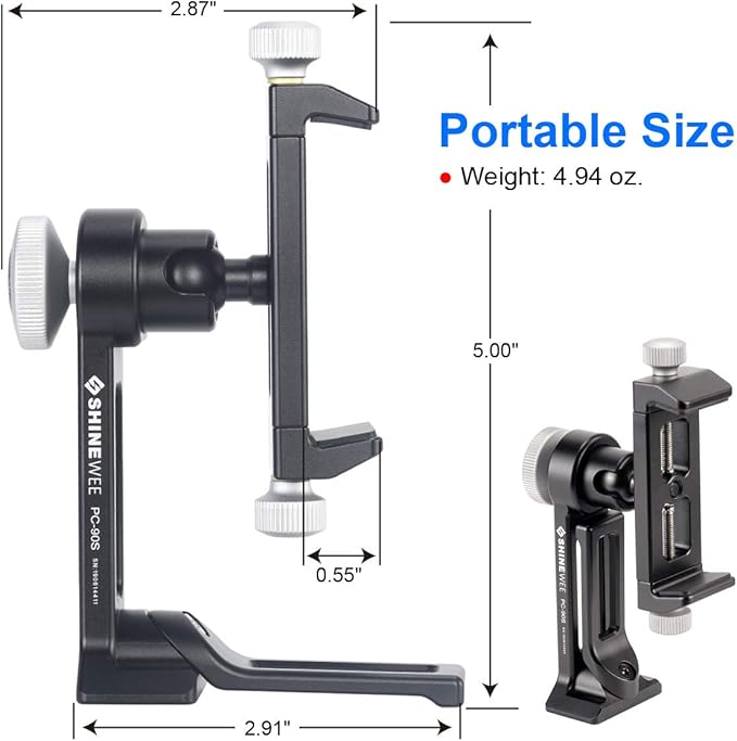 Metal Phone Tripod Mount Adapter, Arca Dovetail and 1/4" Screw Mount,Adjustable Vertical and Horizontal Dock for Samsung Galaxy, iPhone, and Other Smartphones Holder