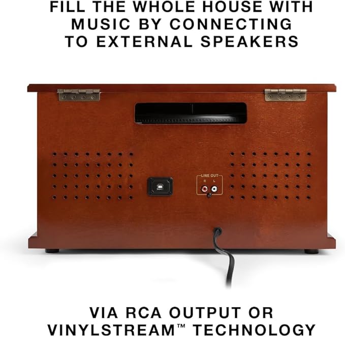 Victrola Navigator 8-in-1 Bluetooth Record Player with Built-in Speakers– 3 Speed Turntable, CD Player, Cassette, FM Radio, USB, RCA Out, Headphone Jack, Wireless Music Streaming, Real Wood (Espresso)