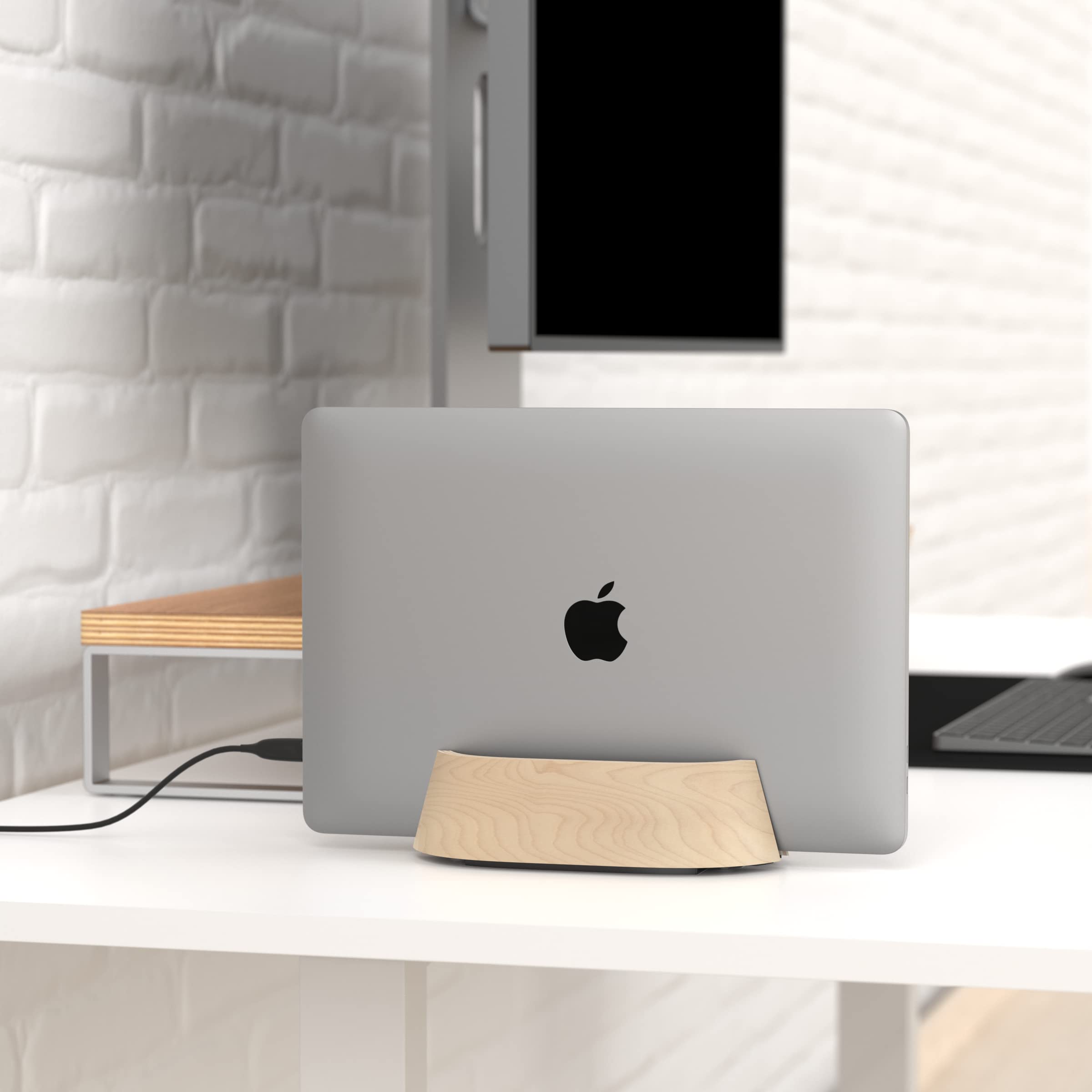HumanCentric Vertical Laptop Stand in Maple Wood, Upright Adjustable Holder and Dock, Laptop Vertical Stand Fits MacBook Pro and Other Laptops.5" to 1.5", Clamshell Compatible